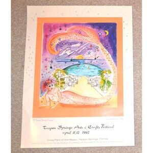 Vintage Florida Art Fair Poster 1992 Tarpon Springs Mermaid Tale